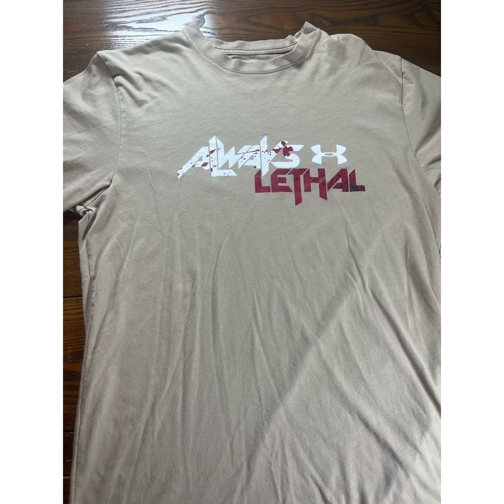 Under Armour Shirt Mens Large Beige Always Lethal Heatgear Graphic Tee EUC